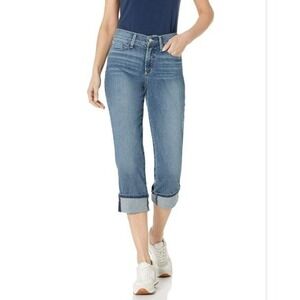 NYDJ Womens Dayla Wide Cuffed Capri Jeans 2 High Rise Stretch Indigo Denim